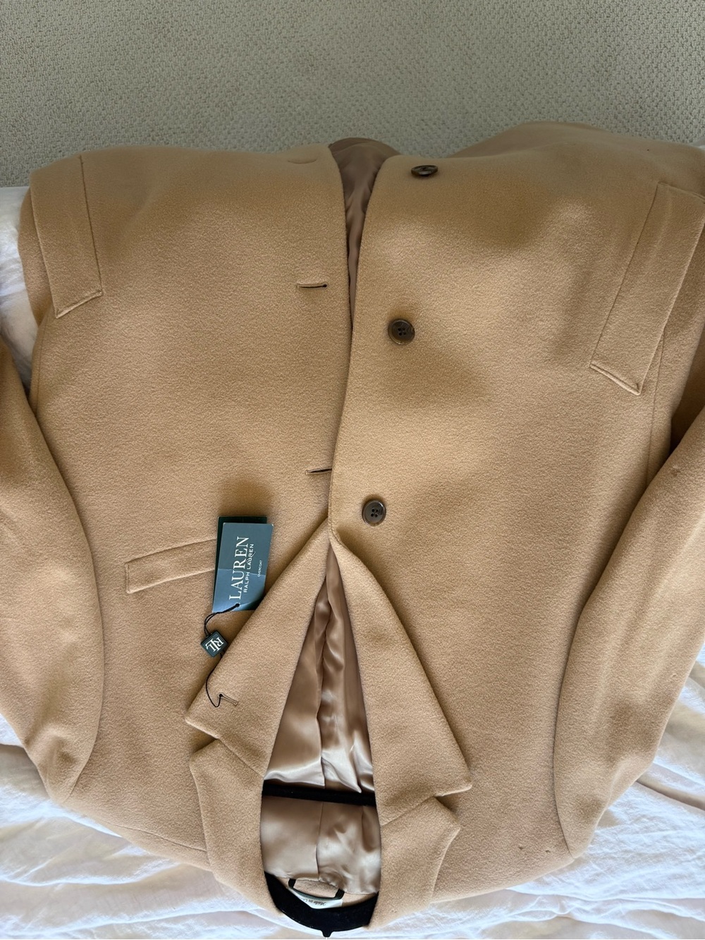 Ralph Lauren Men's Camel Columbia overcoat. Wool and cashmere Trench Coat - Picture 10 of 11